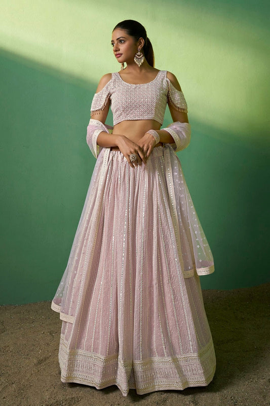 Light Pink Colour Embroidery Georgette Lehenga Choli LD1080784