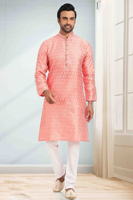 Light Pink Colour Kurta Pajama In Jacquard KP1210260