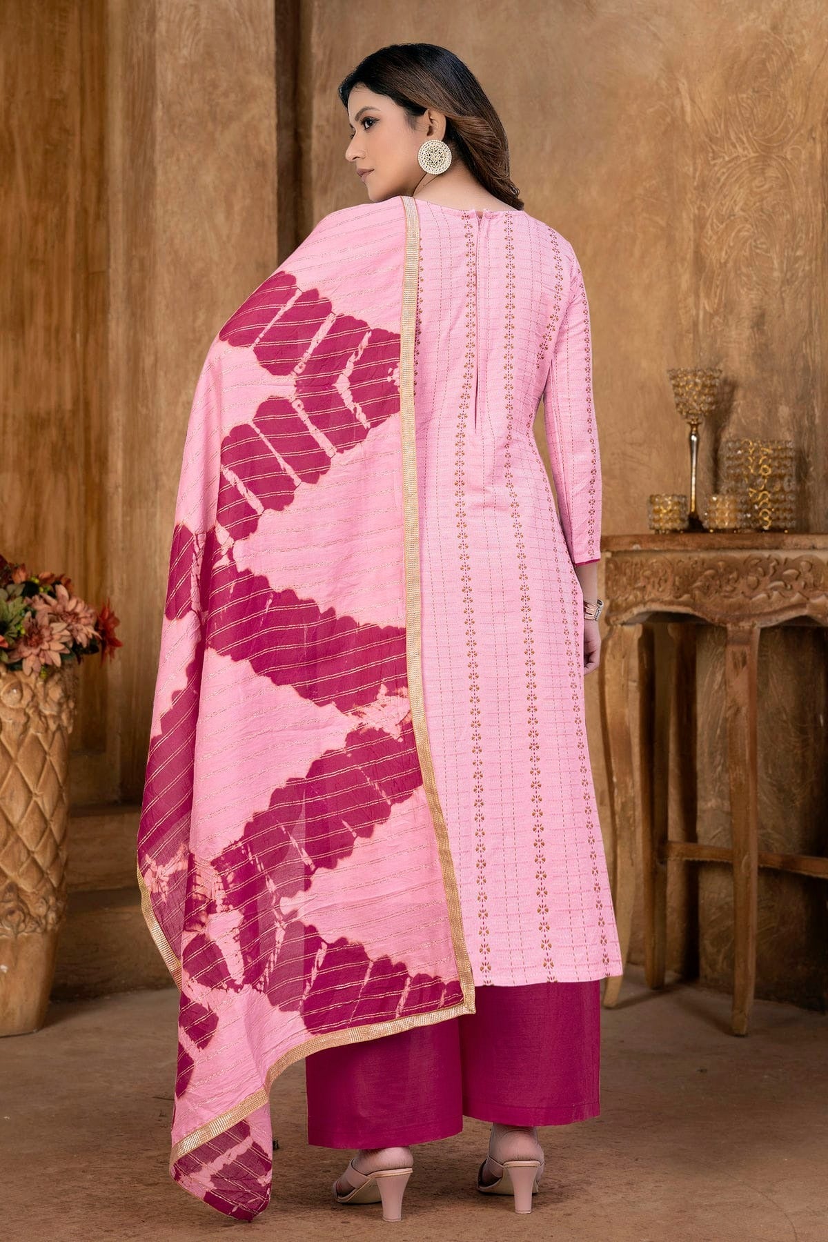 Light Pink Colour Unstitched Cambric Cotton Palazzo Pant Suit US1160992 A