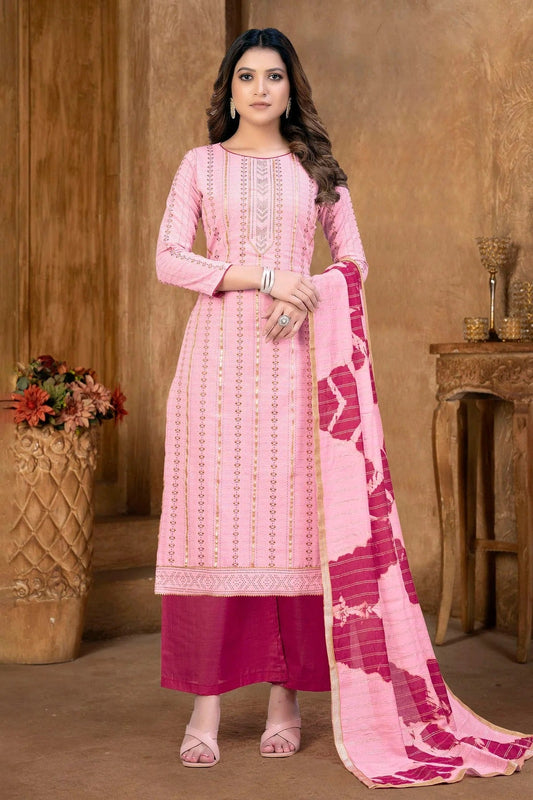 Light Pink Colour Unstitched Cambric Cotton Palazzo Pant Suit US1160992