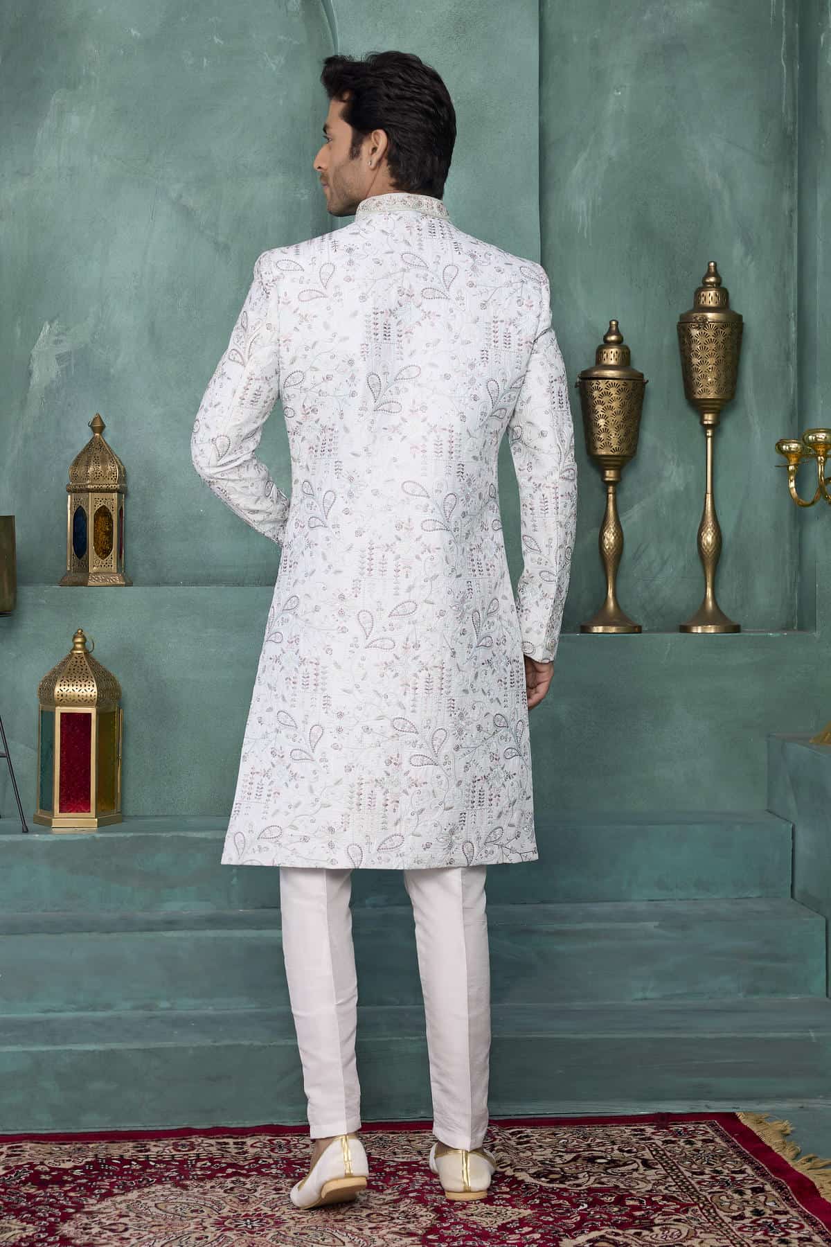 Light Pista Green Colour Art Silk Embroidery Work Sherwani
