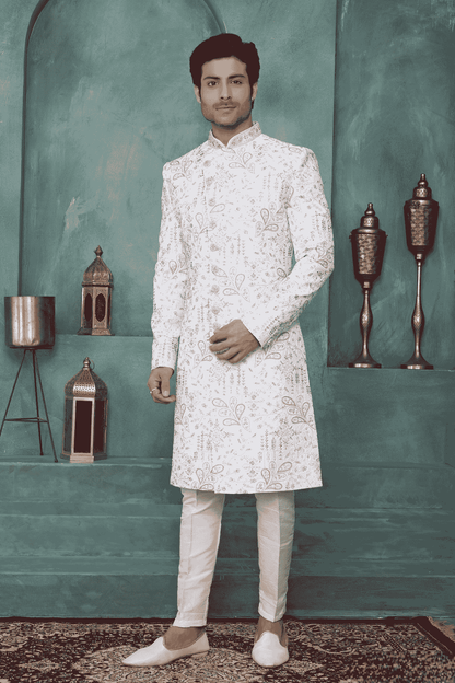 Light Pista Green Colour Art Silk Embroidery Work Sherwani