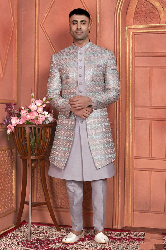 Light Purple Colour Art Silk Indowestern Sherwani With Aligadhi Pant SH1230004