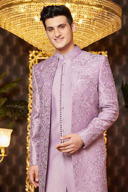Light Purple Colour Art Silk Thread Work Embroidery 3 Pcs Indo Western