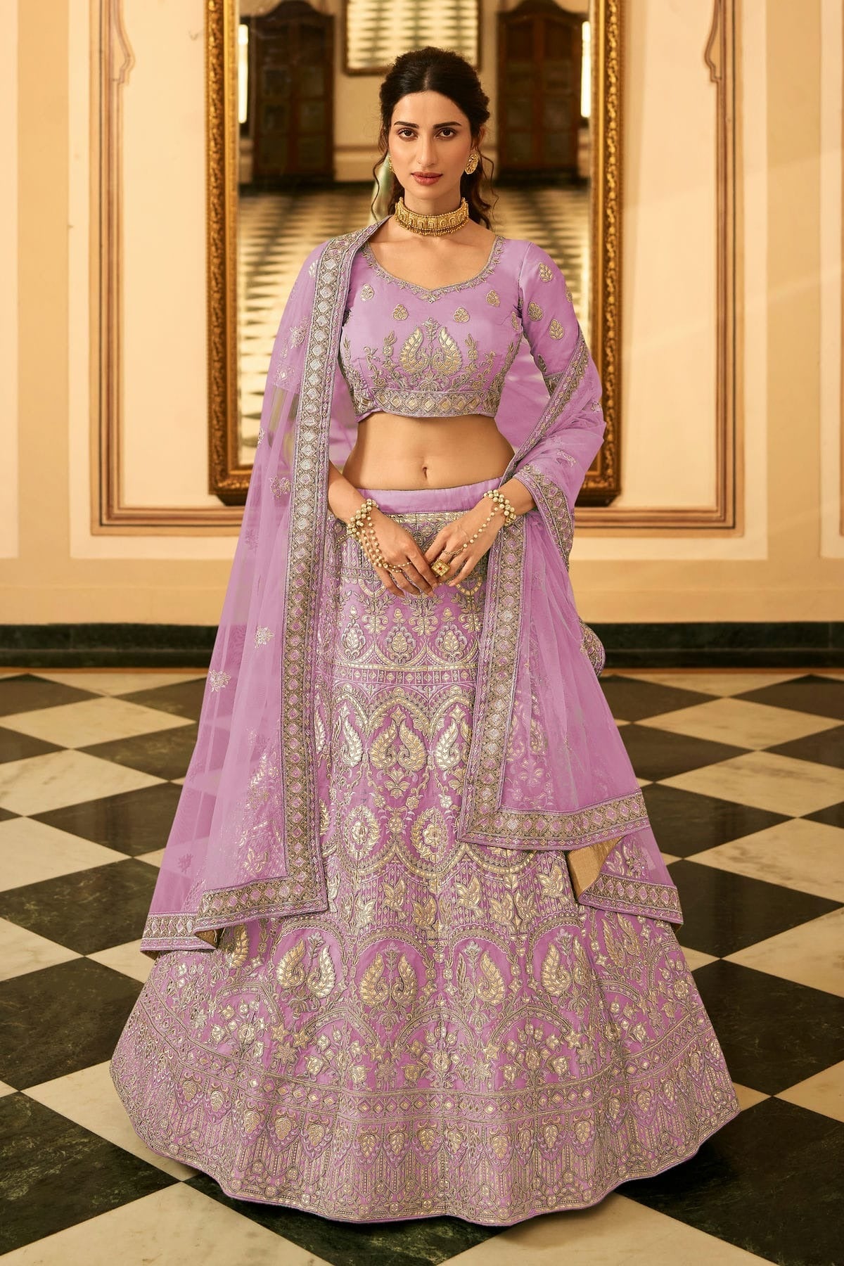 Light Purple Colour Embroidery Organza Lehenga Choli LD1080809