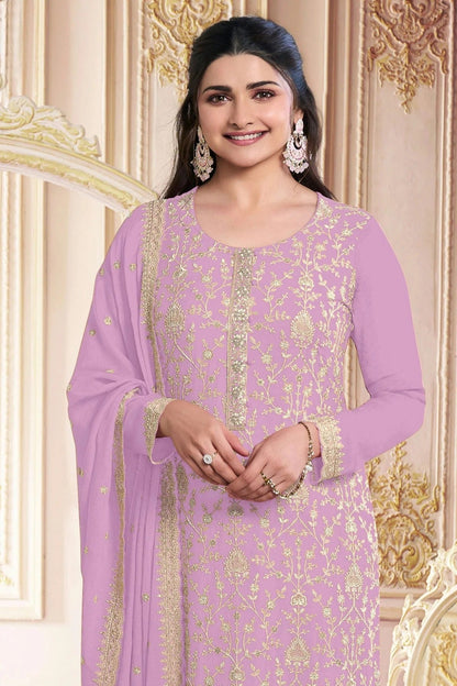 Light Purple Colour Faux Georgette Semi Stitched Pant Style Suit SM1140495 A