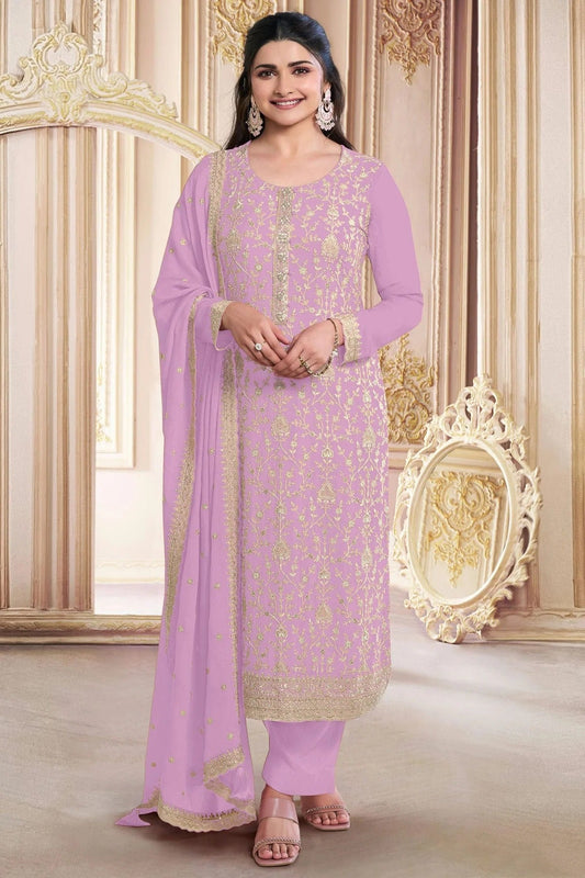 Light Purple Colour Faux Georgette Semi Stitched Pant Style Suit SM1140495