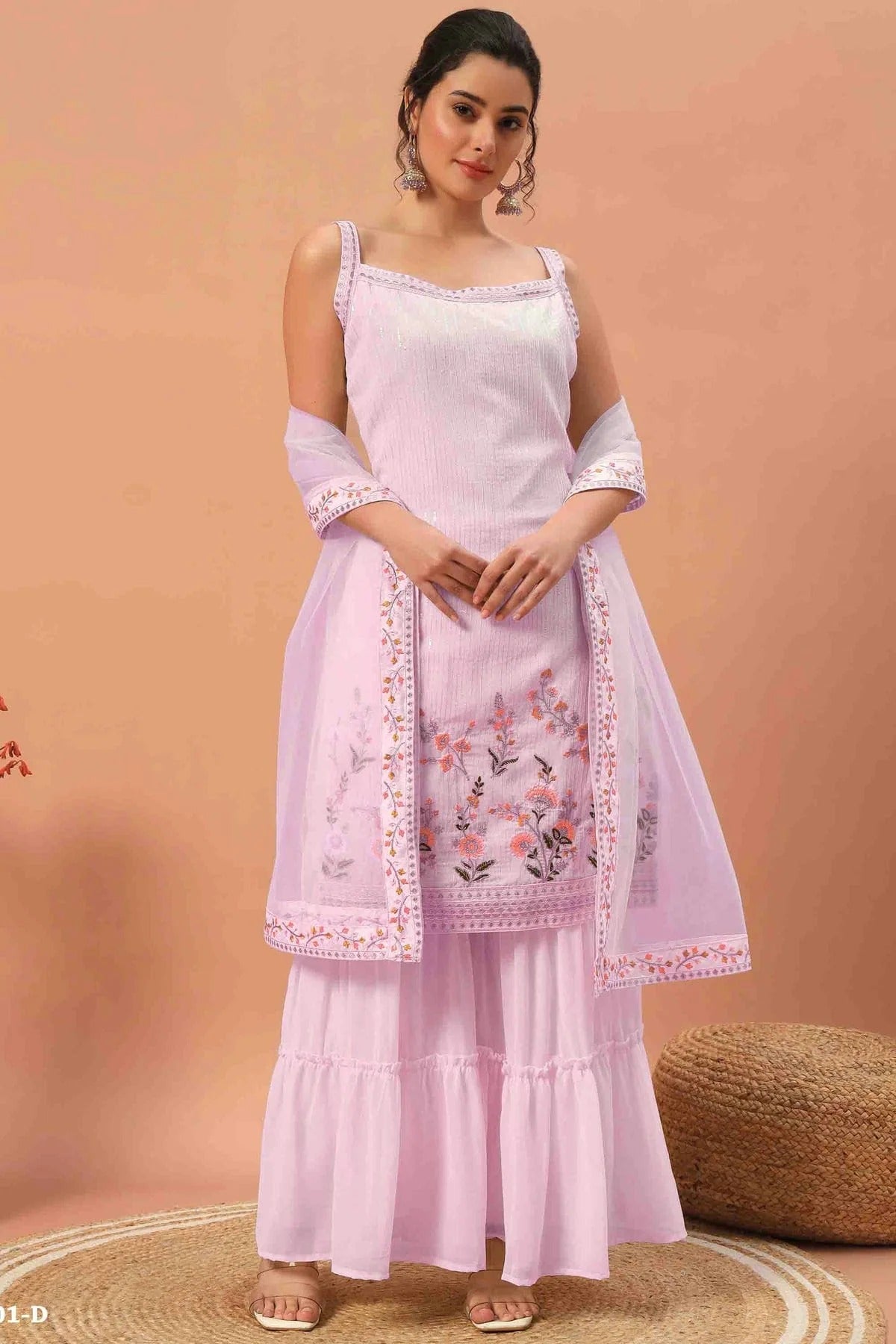 Light Purple Colour Georgette Stitched Sharara Suit SS1140743