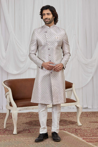 Light Purple Colour Jacquard Embroidery Work Indo Western Sherwani SH1230599