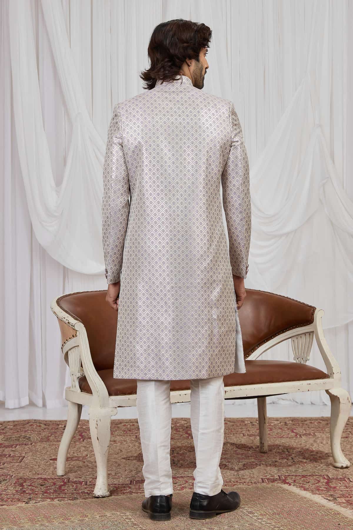 Light Purple Colour Jacquard Embroidery Work Indo Western Sherwani SH1230599