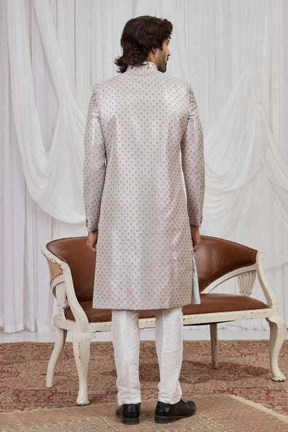 Light Purple Colour Jacquard Embroidery Work Indo Western Sherwani SH1230599
