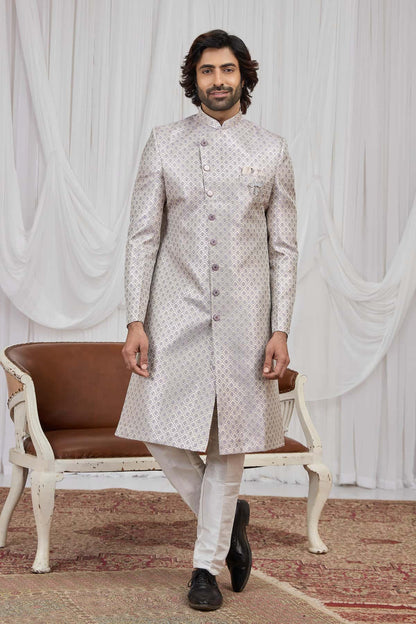Light Purple Colour Jacquard Embroidery Work Indo Western Sherwani SH1230599