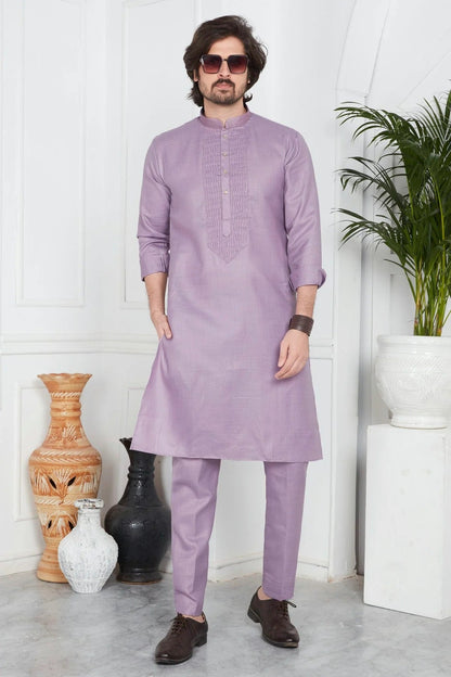 Light Purple Colour Linen Cotton Pintex Work Kurta Pajama KP1230121 A