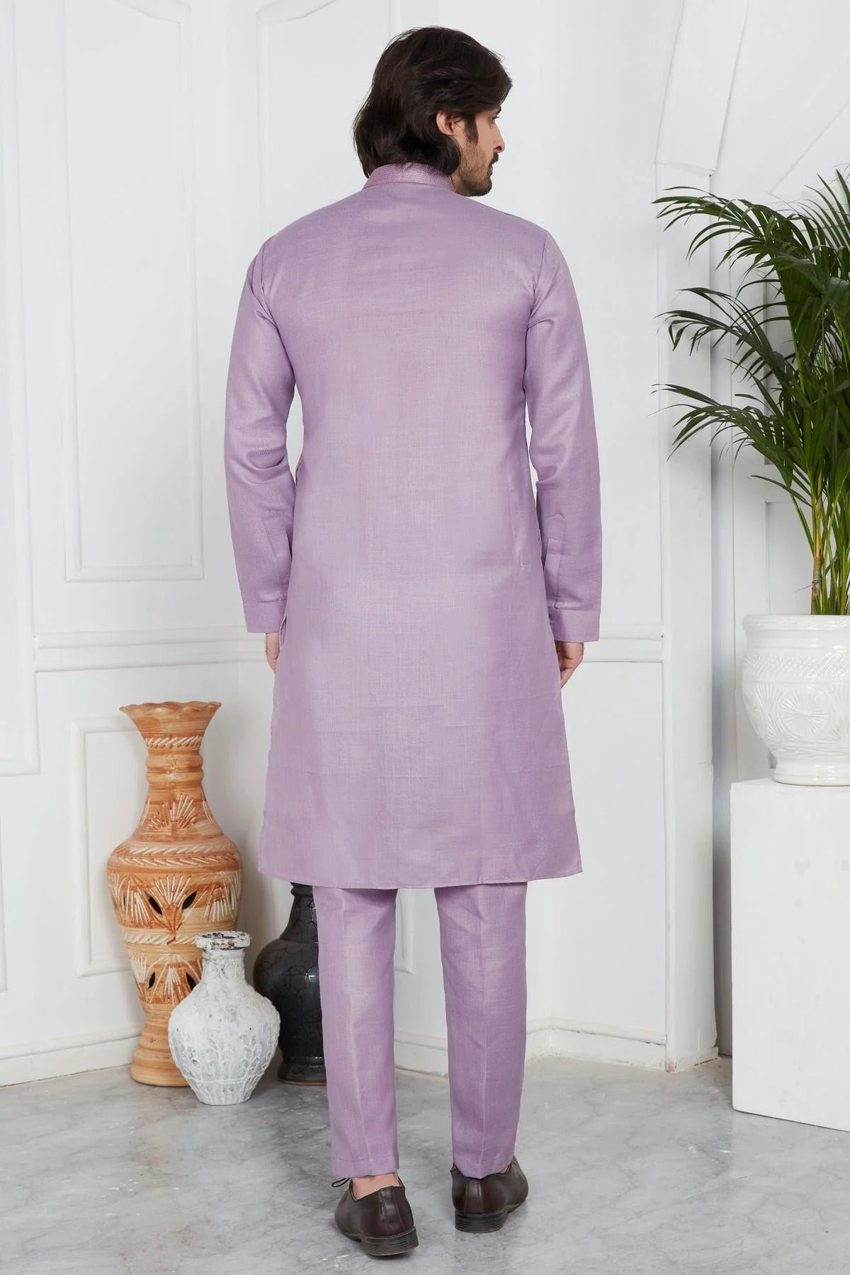 Light Purple Colour Linen Cotton Pintex Work Kurta Pajama KP1230121 B