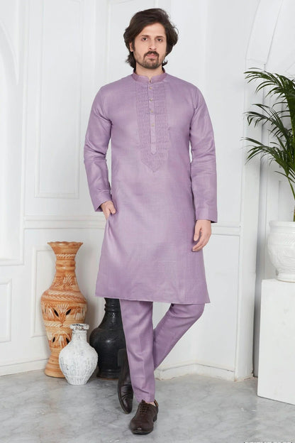 Light Purple Colour Linen Cotton Pintex Work Kurta Pajama KP1230121