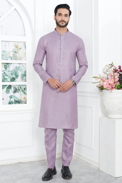 Light Purple Colour Linen Cotton Thread Work Kurta Pajama KP1230135 A