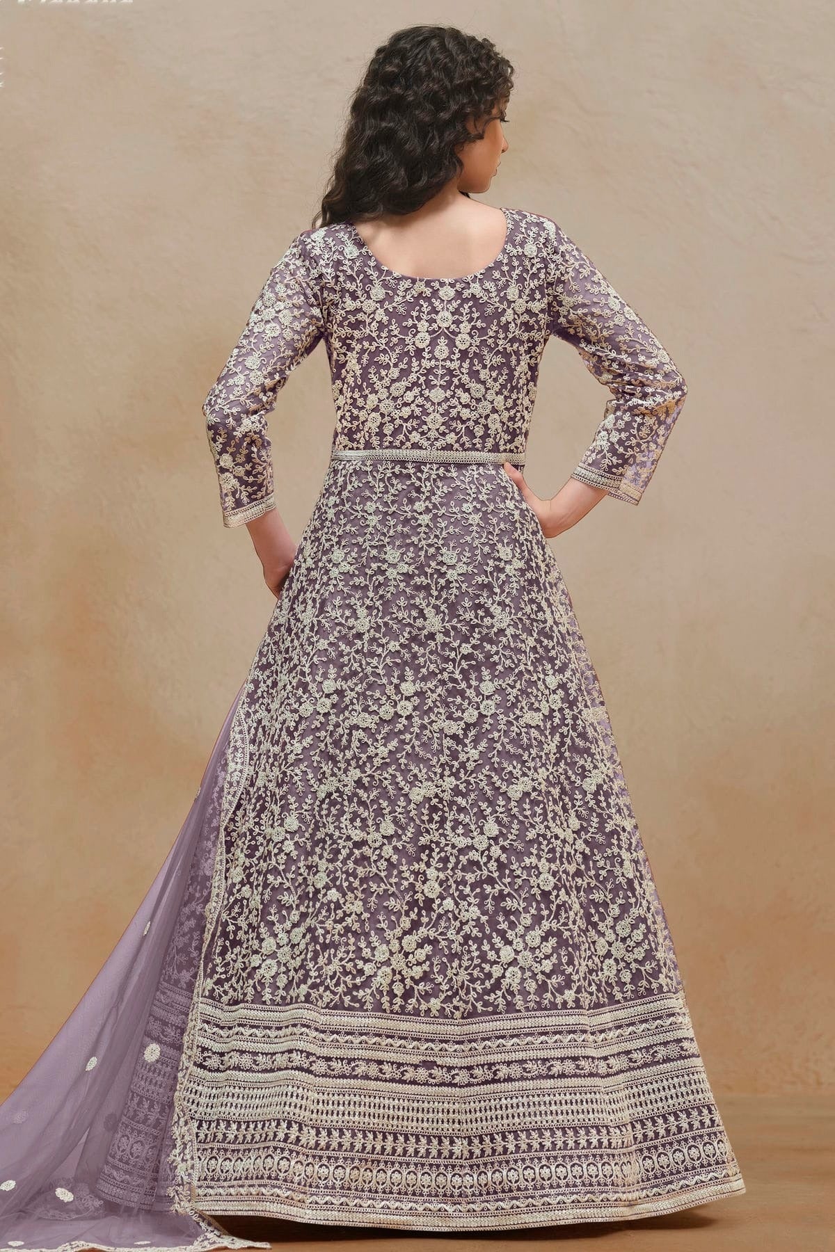 Light Purple Colour Net Semi Stitched Anarkali Suit SM1050622 A