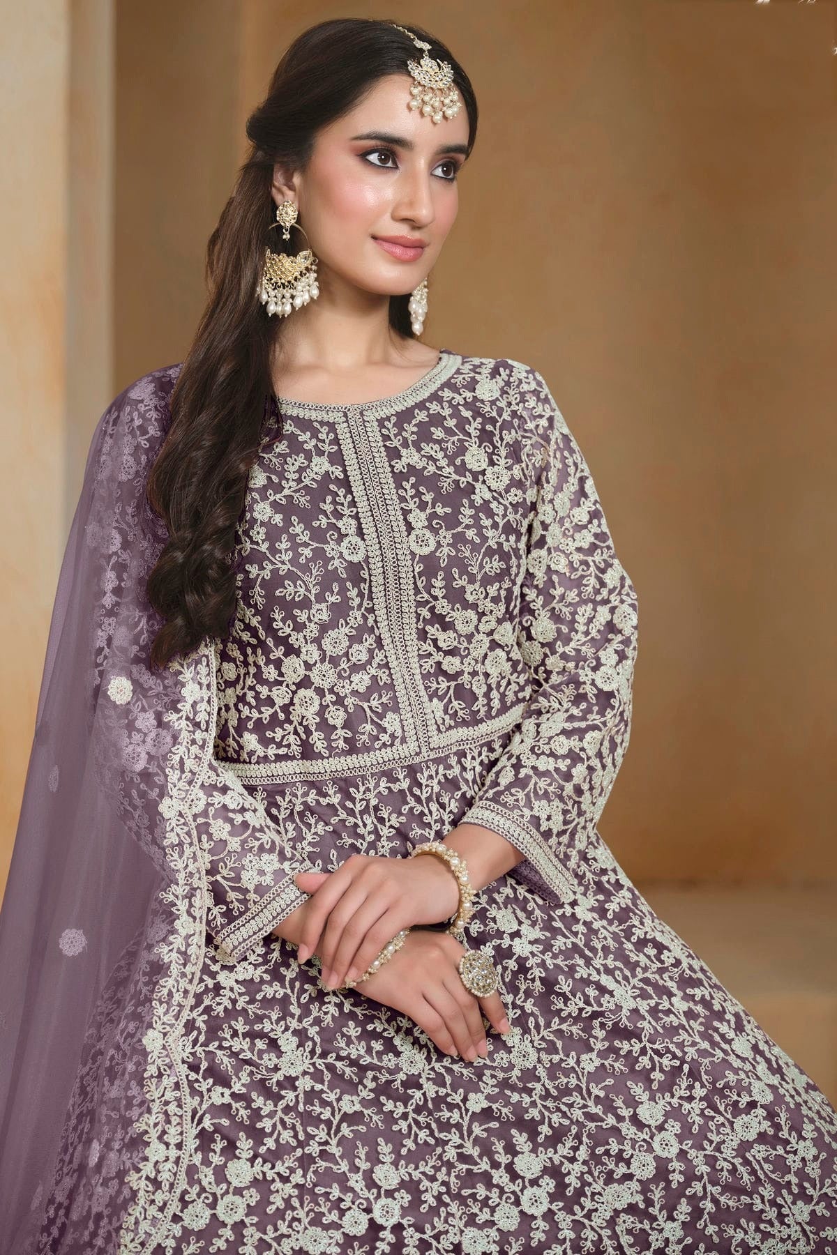 Light Purple Colour Net Semi Stitched Anarkali Suit SM1050622 B