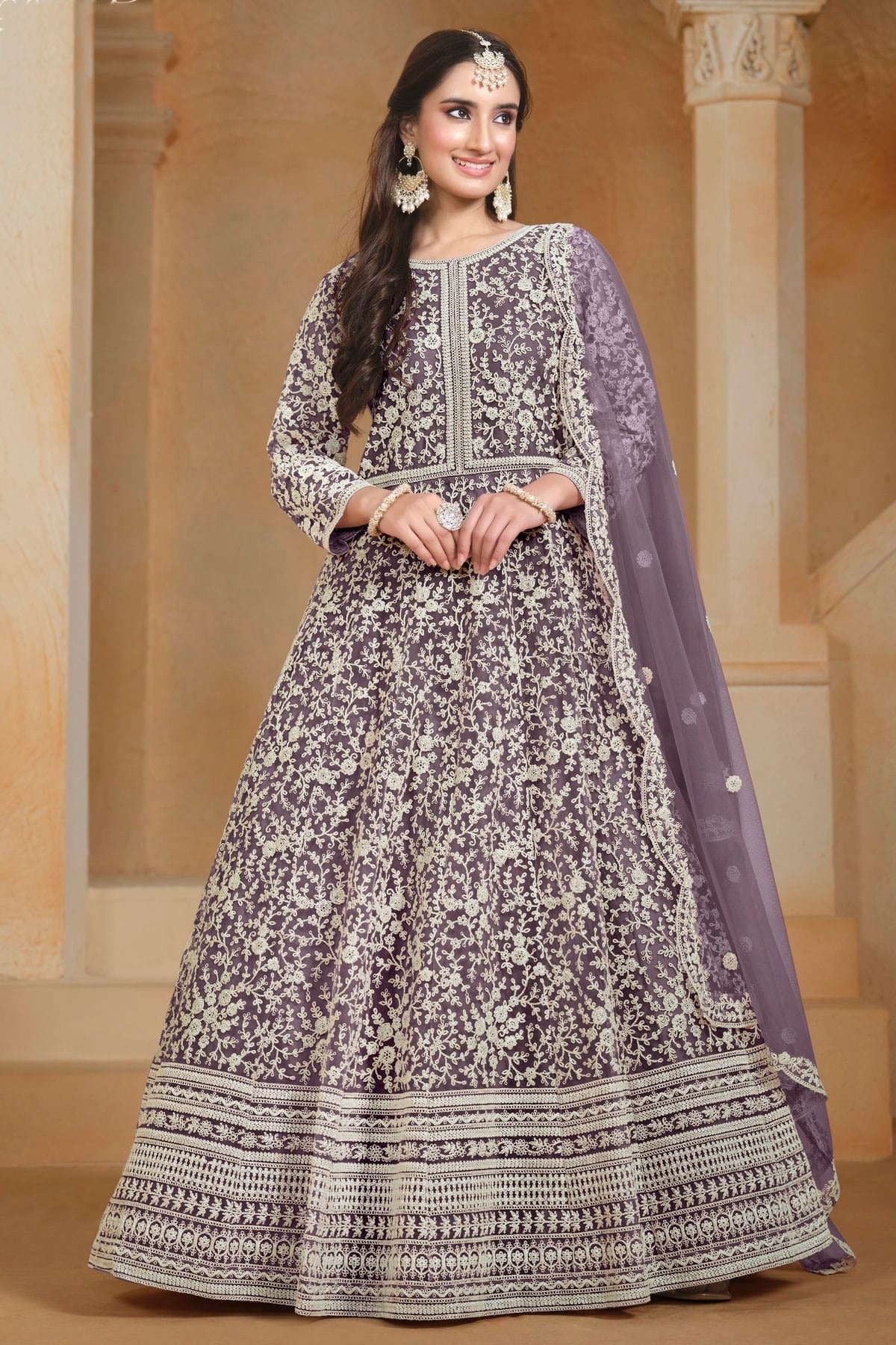 Light Purple Colour Net Semi Stitched Anarkali Suit SM1050622