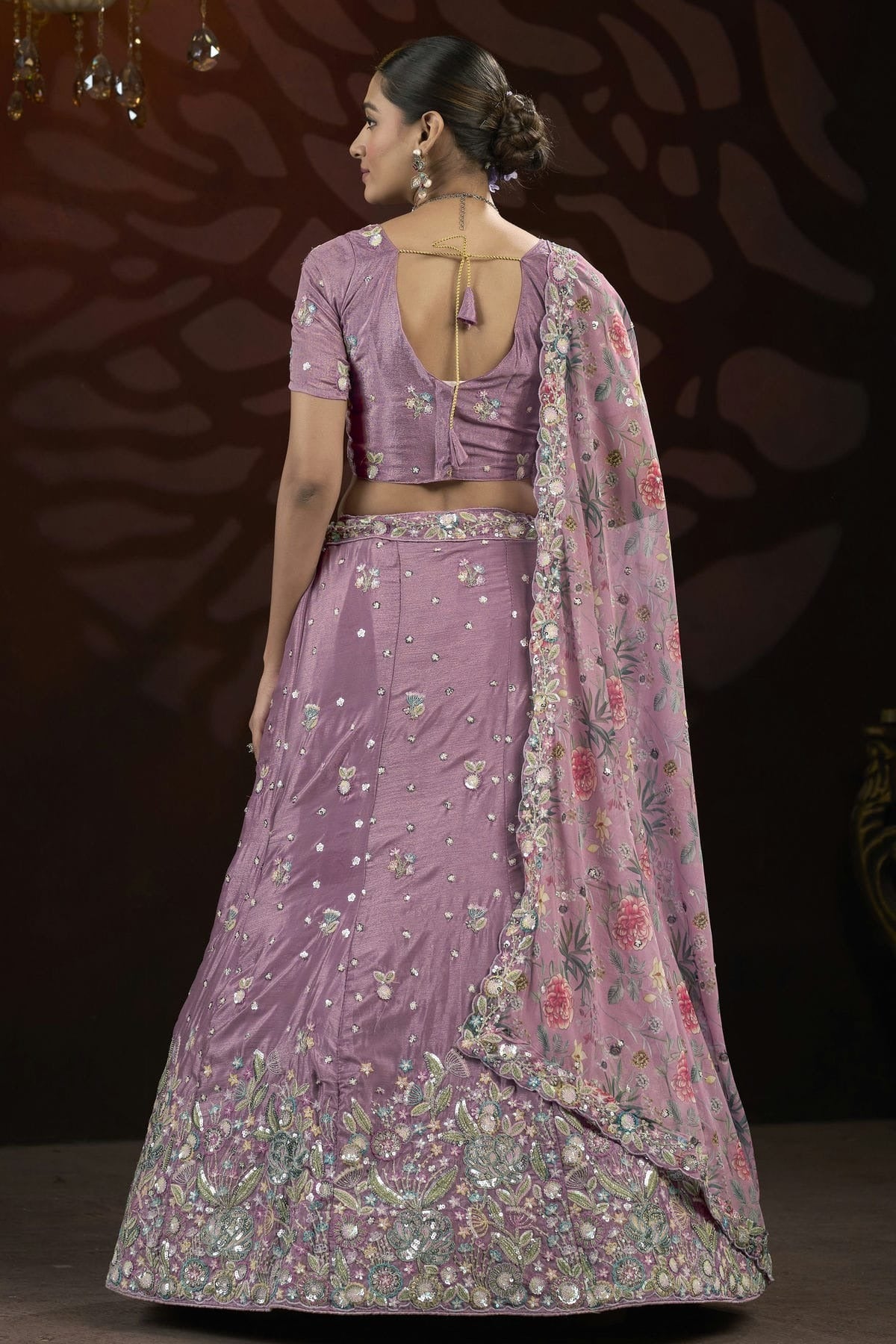 Light Purple Colour Semi Stitched Chinon Lehenga Choli LC1112518 A