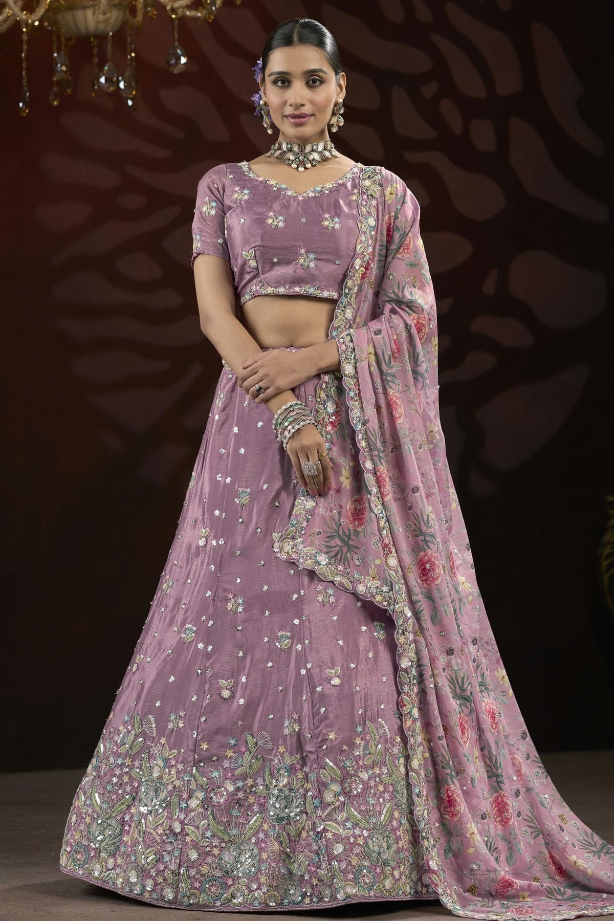 Light Purple Colour Semi Stitched Chinon Lehenga Choli LC1112518