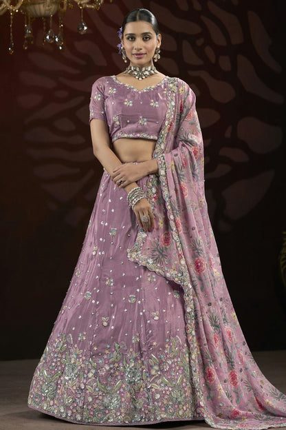 Light Purple Colour Semi Stitched Chinon Lehenga Choli LC1112518