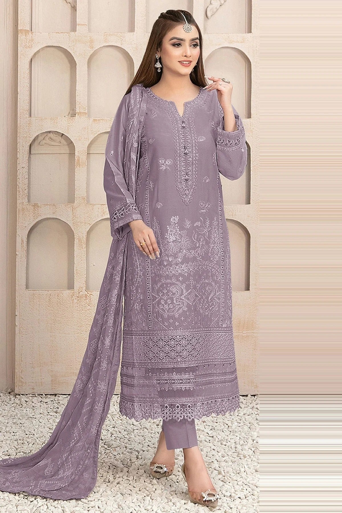 Light Purple Colour Semi Stitched Faux Georgette Pakistani Suit SM1140183