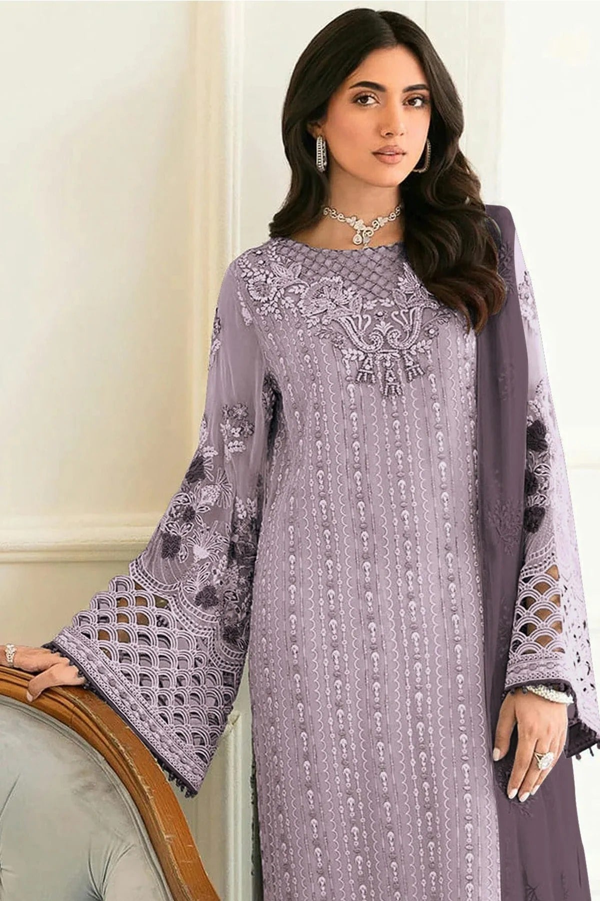 Light Purple Colour Semi Stitched Faux Georgette Pakistani Suit SM1140227 A