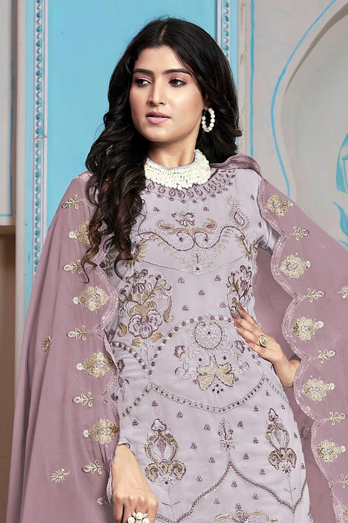 Light Purple Colour Semi Stitched Faux Georgette Pakistani Suit SM1140231 A
