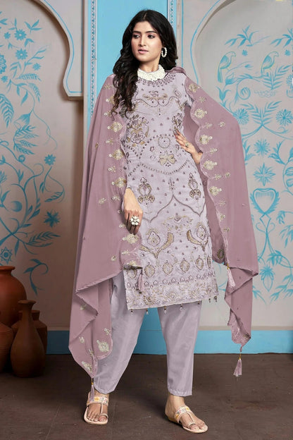 Light Purple Colour Semi Stitched Faux Georgette Pakistani Suit SM1140231