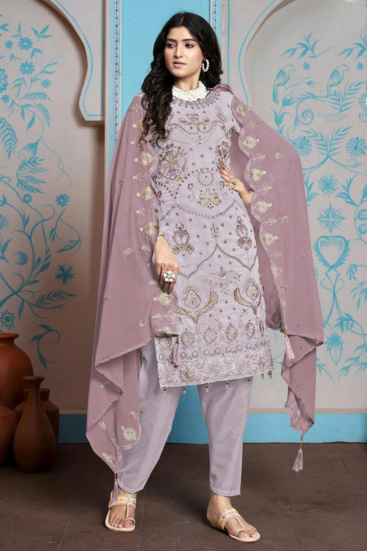 Light Purple Colour Semi Stitched Faux Georgette Pakistani Suit SM1140231