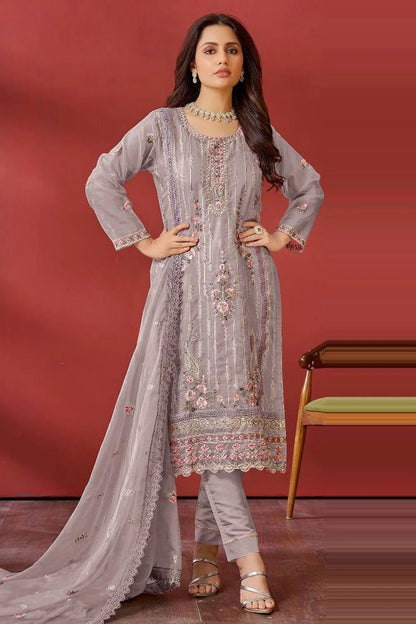 Light Purple Colour Semi Stitched Organza Pakistani Suit SM1140169