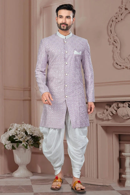 Light Purple Colour Silk Dupion Dhoti Sherwani SH1040639