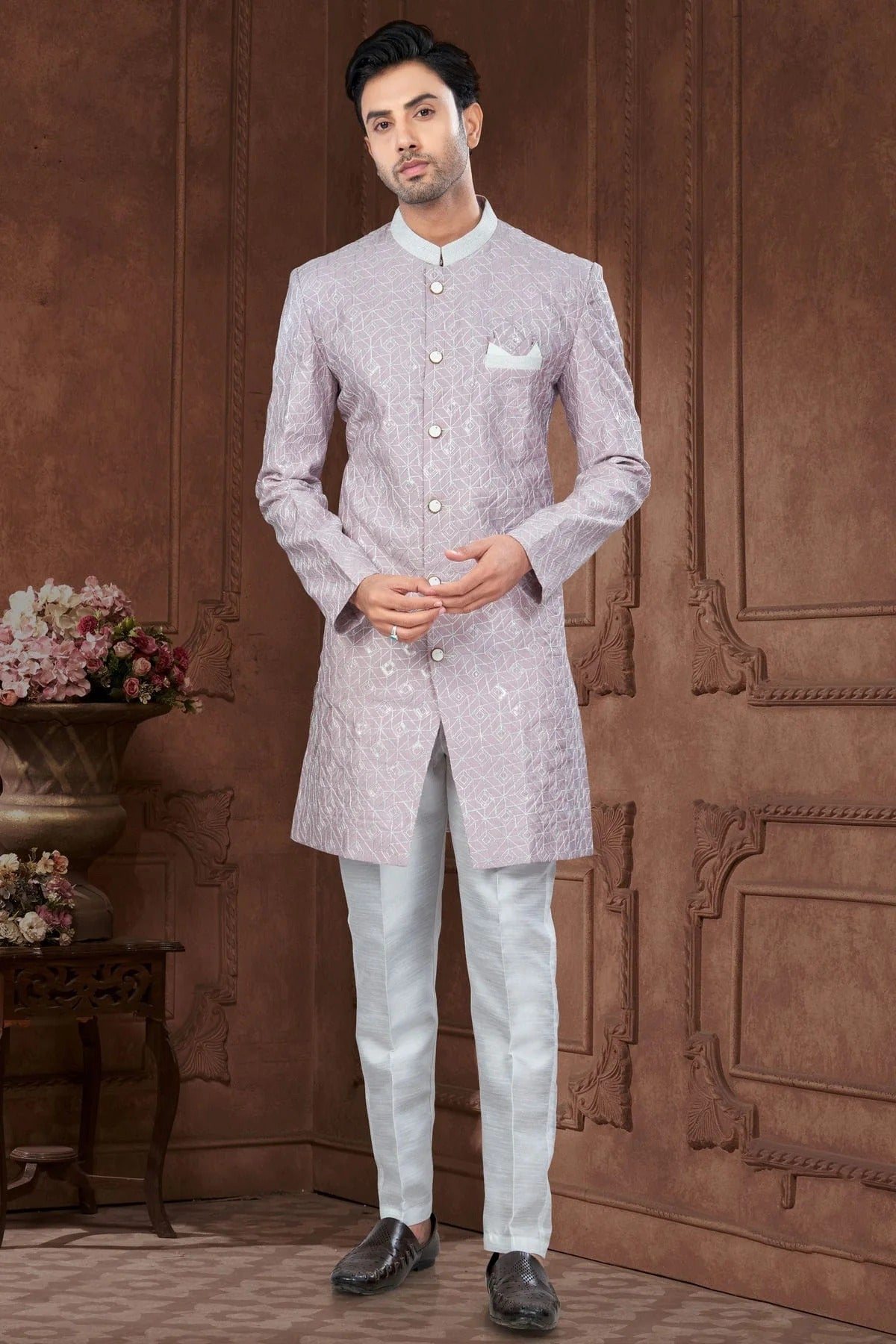 Light Purple Colour Silk Dupion Sherwani SH1040628