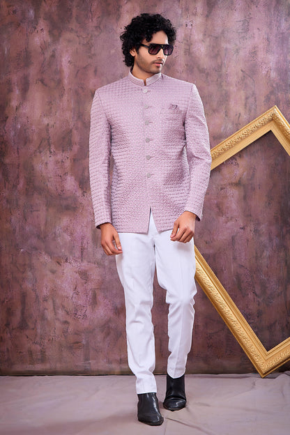 Light Purple Colour Thread Work Embroidery Art Silk Jodhpuri