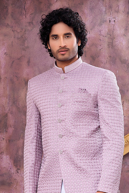 Light Purple Colour Thread Work Embroidery Art Silk Jodhpuri