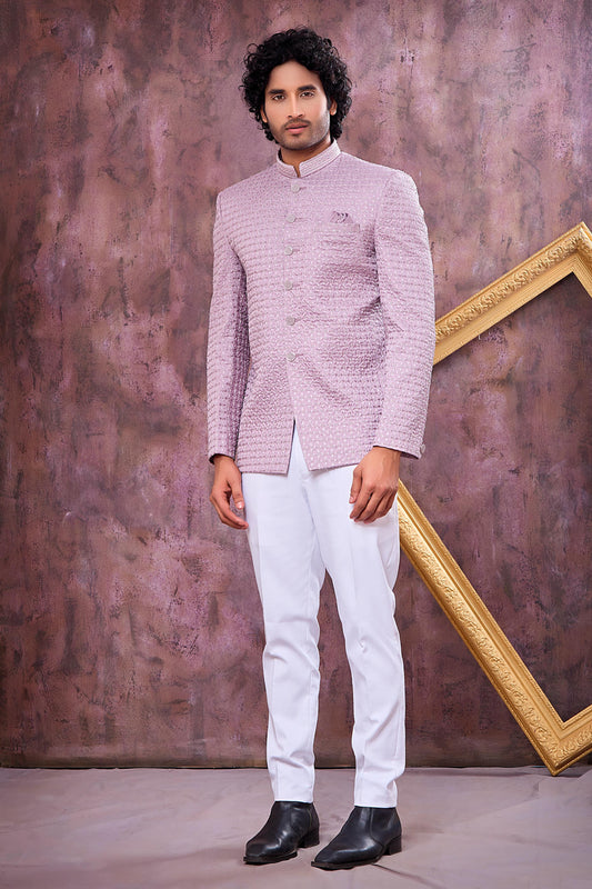 Light Purple Colour Thread Work Embroidery Art Silk Jodhpuri