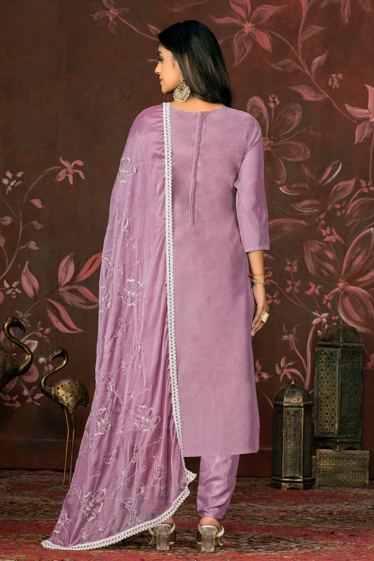Light Purple Colour Unstitched Modal Cotton Pant Style Suit US1161250 A