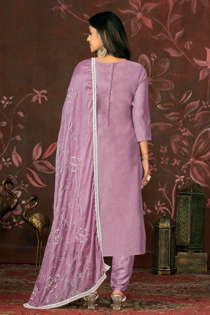 Light Purple Colour Unstitched Modal Cotton Pant Style Suit US1161250 A