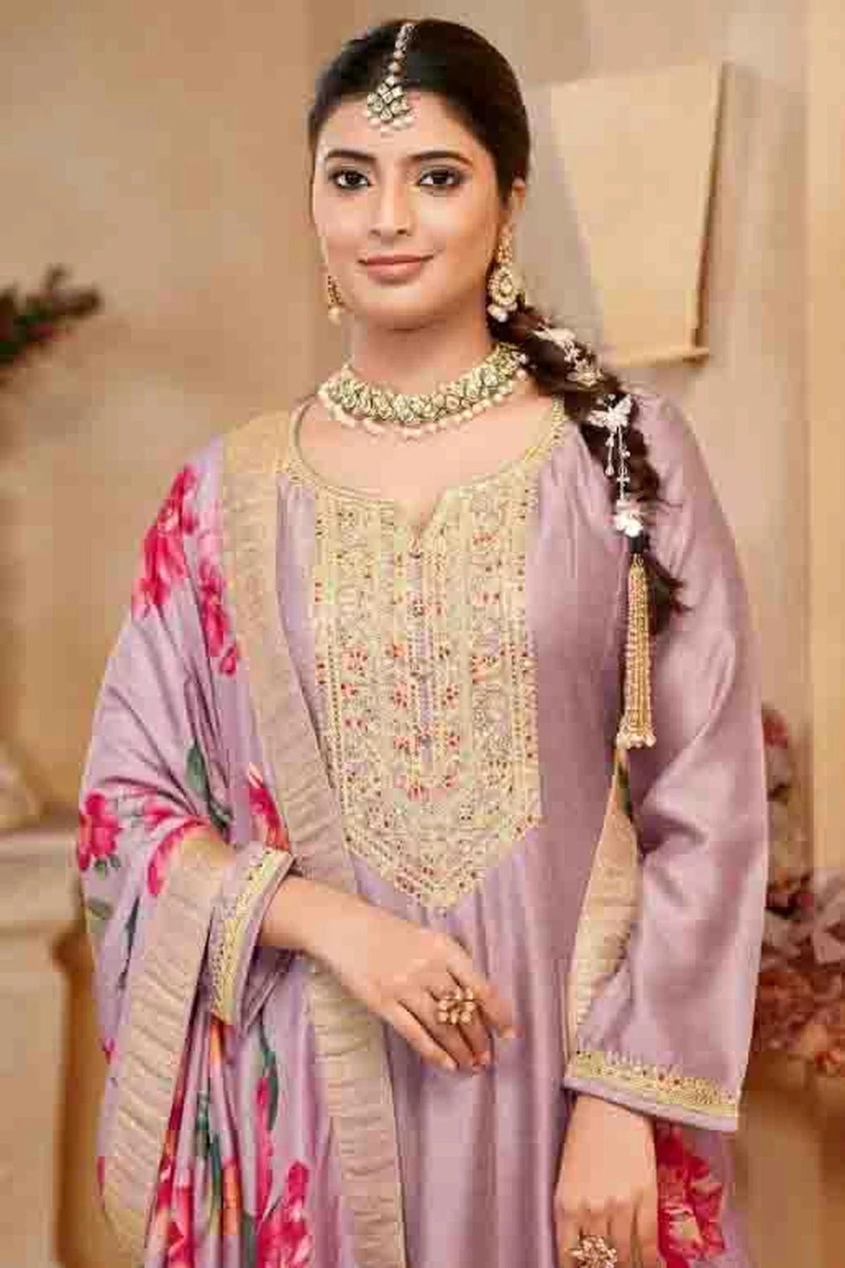 Light Purple Colour Vichitra Silk Anarkali Suit SM1112945 A