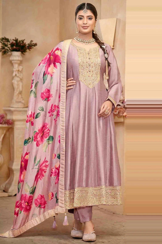 Light Purple Colour Vichitra Silk Anarkali Suit SM1112945