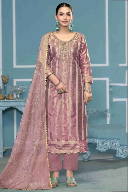 Light Purple Colour Viscose Organza Pant Style Suit SM1113193