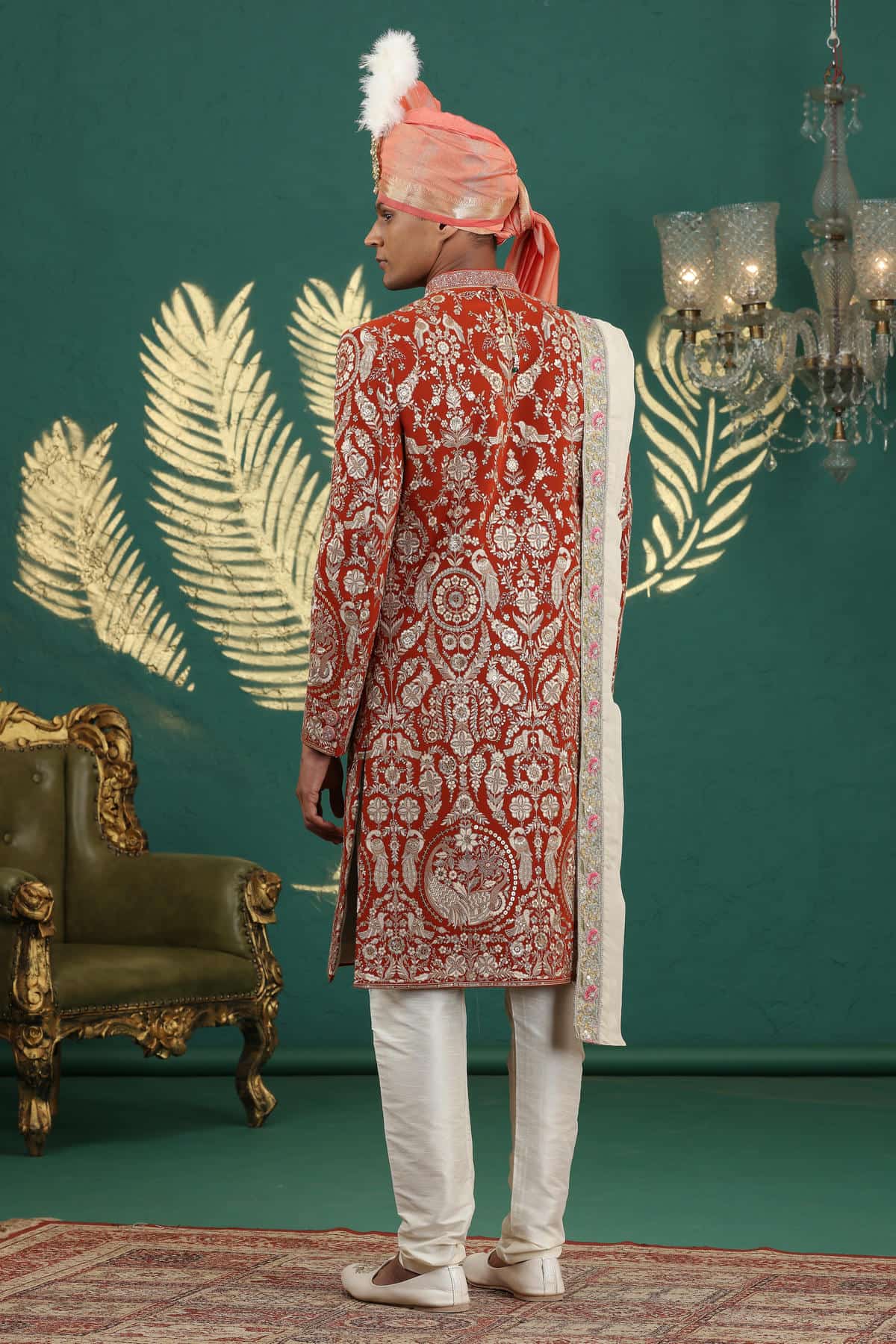 Light Red Colour Art Silk Embroidery Sherwani