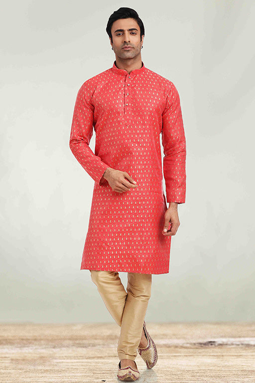 Light Red Colour Kurta Pajama In Jacquard KP1210272
