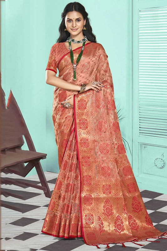 Light Red Colour Organza Traditional Saree SD1102599
