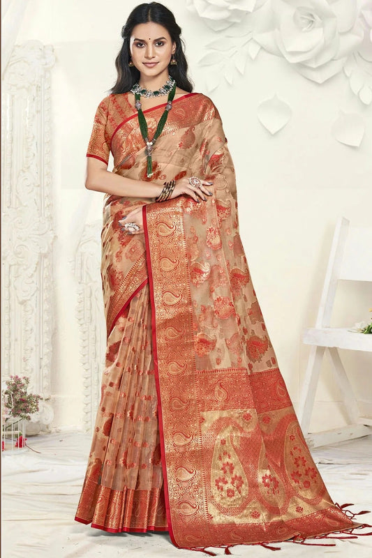 Light Red Colour Organza Traditional Saree SD1102600