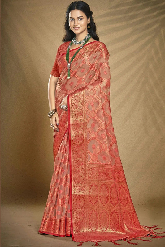 Light Red Colour Organza Traditional Saree SD1102614