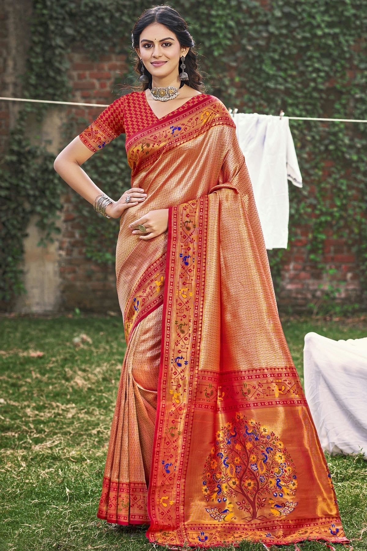Light Red Colour Woven Work Paithani Silk Traditional Saree SD1103262