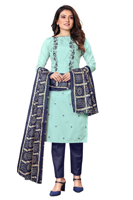 Light Sea Green Colour Unstitched Silk Straight Suit US1160632