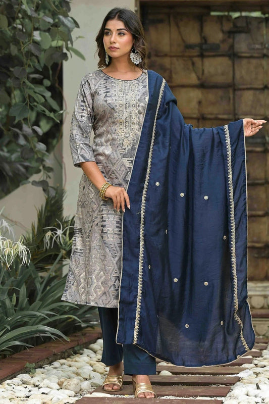 Light Teal Colour Jam Cotton Stitched Pant Style Suit SS1140733